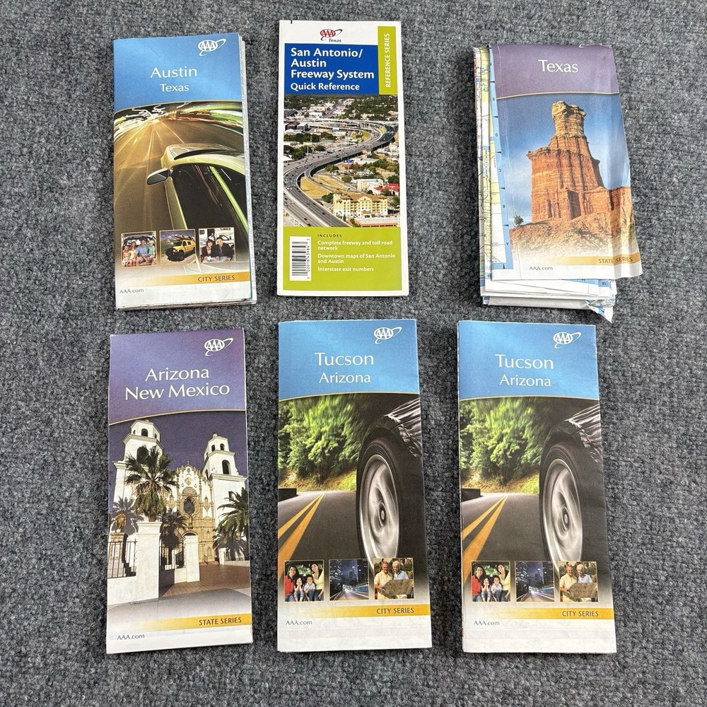AAA Travel Maps 6 Lot Texas Arizona New Mexico Austin Tucson Guides Road Maps